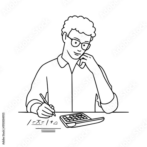 Man Calculating with Calculator and Pen on Desk