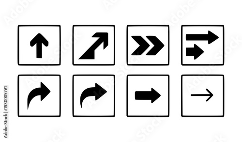 Square navigation arrow sign icon set black and white vector