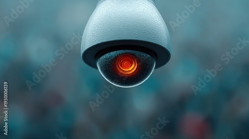 Ai-powered surveillance camera scanning urban crowds in city center technology