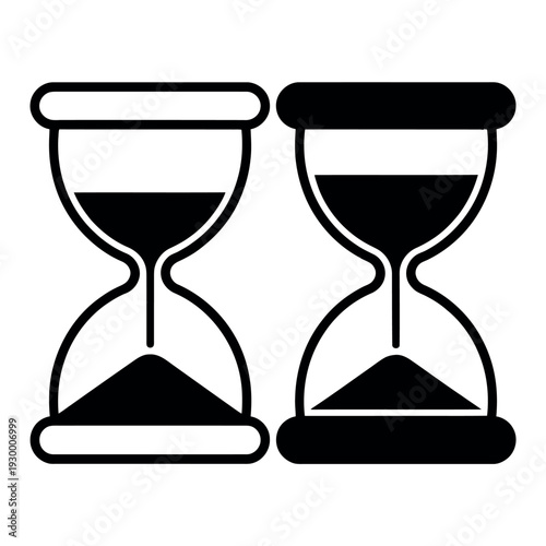 Two hourglass symbols show the passage of time indicating deadlines, waiting, or measurement concepts.
