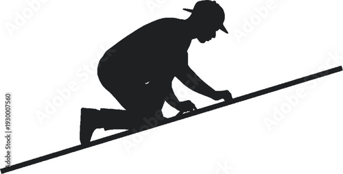 Minimalist Silhouette of a Technician in Helmet Installing Solar Panels on a Roof