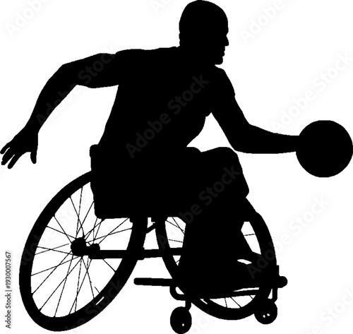 Wheelchair Basketball Player Silhouette Isolated on White Background