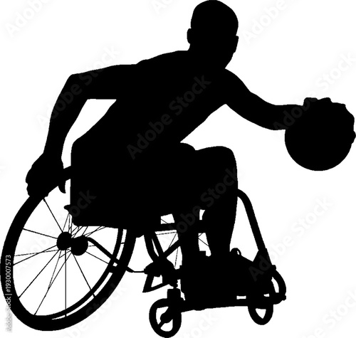 Wheelchair Basketball Player Silhouette Isolated on White Background