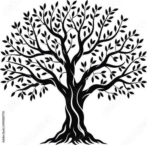 Black and white stylized tree silhouette vector illustration