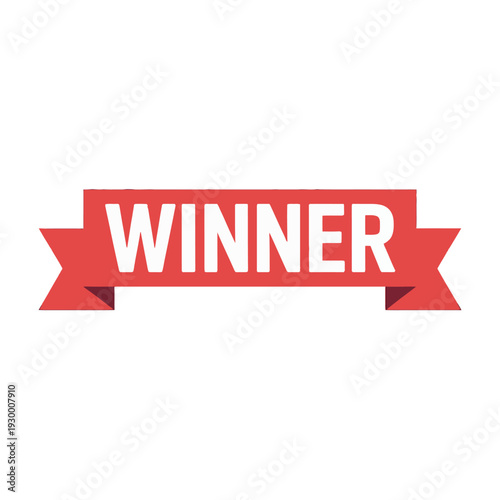 Bold red ribbon banner clearly proclaims the exciting word WINNER for achievement recognition.