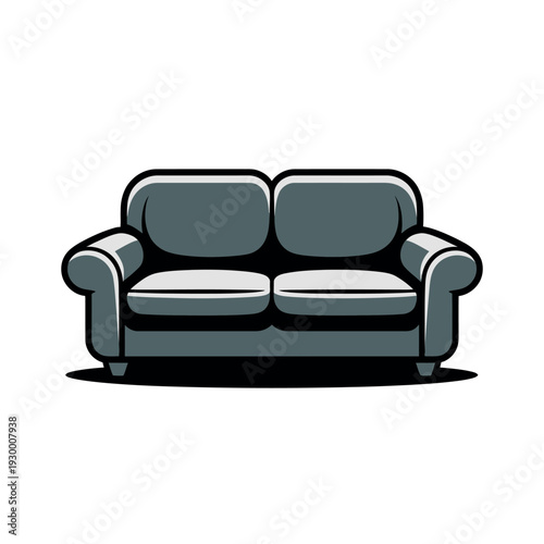 Classic upholstered two-seater sofa viewed from the front represents comfortable home furniture.