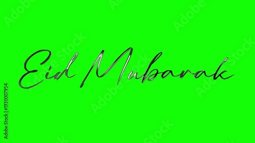 Elegant Eid Mubarak handwritten calligraphy text animation on a green screen background. Ideal for Islamic holiday greetings, Ramadan and Eid celebrations