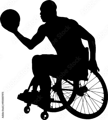 Wheelchair Basketball Player Silhouette Isolated on White Background
