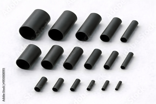 Black Heat Shrink Tubing Assortment Set Various Sizes Isolated on White