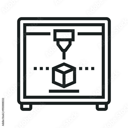 3D printer line icon for additive manufacturing rapid prototyping industrial engineering and futuristic hardware systems