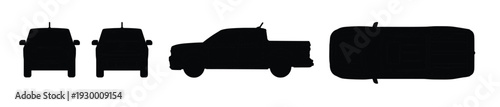 Pickup Truck Silhouette Vector Set, Front Side Rear and Top Views