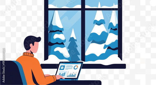 Man Working on Laptop Near Window.