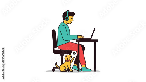 Man Working on Laptop with Dog.