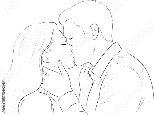 Man and woman kissing. Romantic couple love and relationship line art.