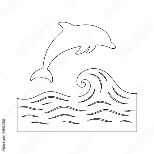 dolphin jumping over ocean waves outline on white background marine life sea animal