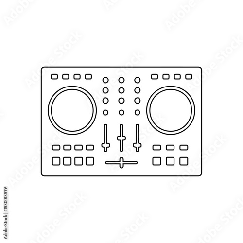 dj mixer icon outline simple music turntable console with sound controls for party club disco and entertainment isolated illustration