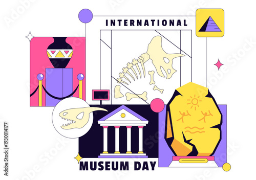 International Museum Day Illustration Featuring a Gallery Building, Cultural Heritage Elements, and Artworks for Educational And Historical Events