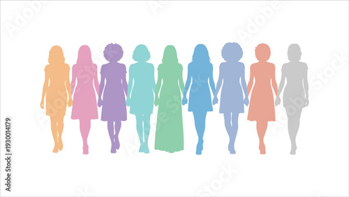 Diverse group of women standing in a line