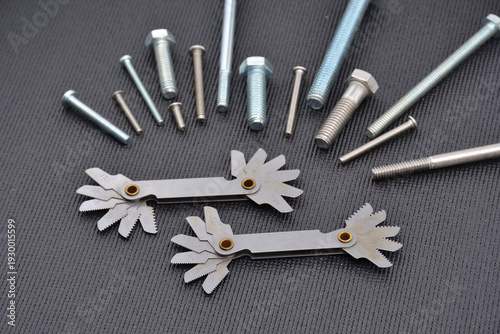 Thread checker tool metric and imperial used to identify bolts and threaded rods thread type and size.