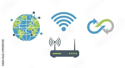 Digital Network Connection and Wireless Internet Access Icons