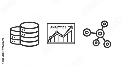 Data analysis, storage and network representation with icons
