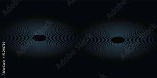 Blue abstract background with glowing circles. Swirl circular lines pattern. Geometric spiral. Twirl element. Modern graphic design. Futuristic technology