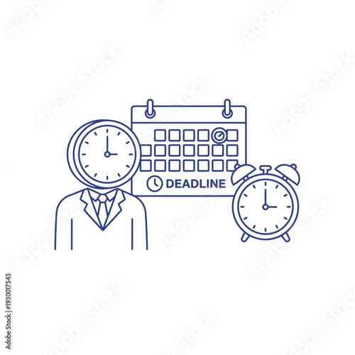 Man with clock for head and deadline calendar.