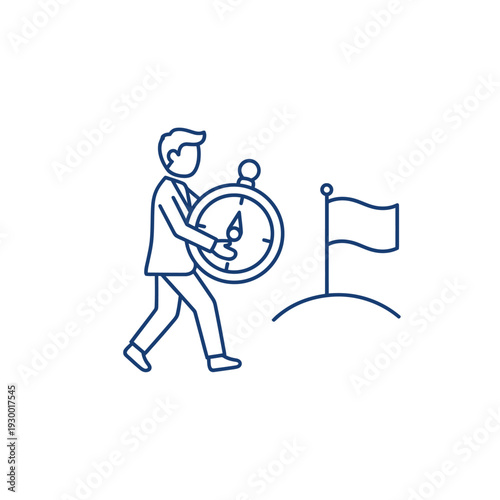 Man with Stopwatch Approaching Goal Flag.