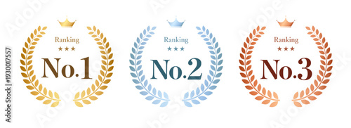 ゴールド・シルバー・ブロンズのランキングバッジセット（No.1〜No.3・販促表示用アイコン）
