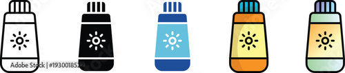 Sunscreen Tube Icon Set – SPF Sun Protection Cream, Multiple Styles Vector Collection