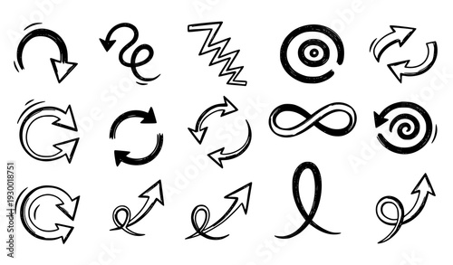 A set of black and white vector graphic arrows and symbols for design