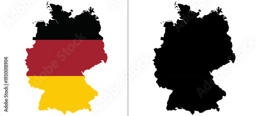 German flag and silhouette map of germany with black and color versions
