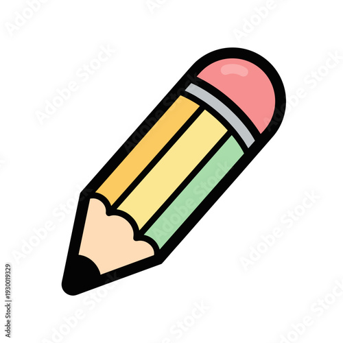 Colorful pencil with pink eraser for creative writing and drawing