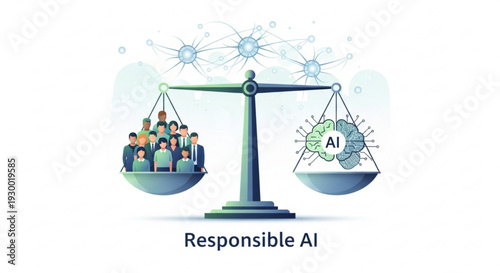 Balancing humanity and artificial intelligence concept with scale illustration