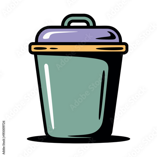Simple household trash can with a closed lid sits ready for waste.
