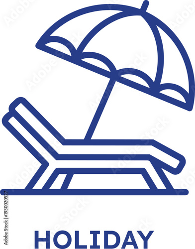 Blue line art illustration of sun lounger and umbrella on transparent background perfect for travel and holiday promotions