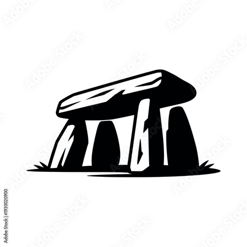 Ancient megalithic structure illustration depicting a large prehistoric stone tomb.