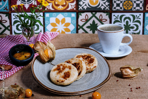 Obraz na płótnie breakfast with coffee and latbread corn