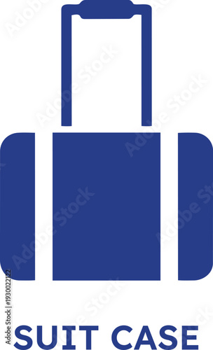 Blue suitcase icon with telescoping handle and wheels representing travel and luggage isolated on a transparent background perfect for digital and print media for travel agencies airlines
