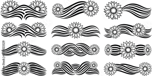 Black and white sunflowers with wavy lines