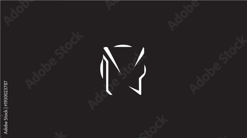 Abstract Letter M in Minimalist Design with White Color on Dark Background for Logo Template