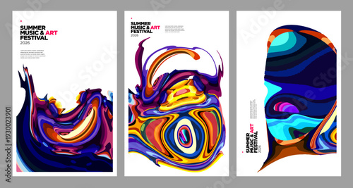 Abstract Fluid Art Posters with Vibrant Swirling Colors for Music Festival