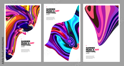 Vibrant Abstract Art Festival Posters with Colorful Fluid Designs