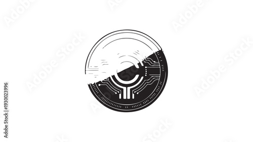 Abstract Geometric Logo Template in Minimalist Style with High Contrast Black and White Color Scheme on Clean White Background for Corporate Branding