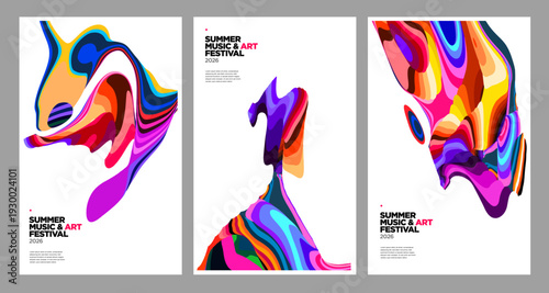Abstract Fluid Art Posters with Vibrant Colorful Waves in Modern Design