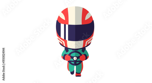 Racing Driver Vector Illustration, Flat Design, Sports Theme, Cartoon Style, for Speed and Competition