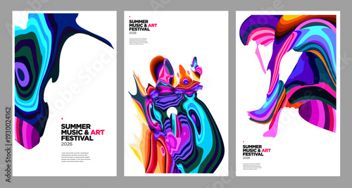 Colorful Abstract Art Festival Posters with Vibrant Fluid Designs