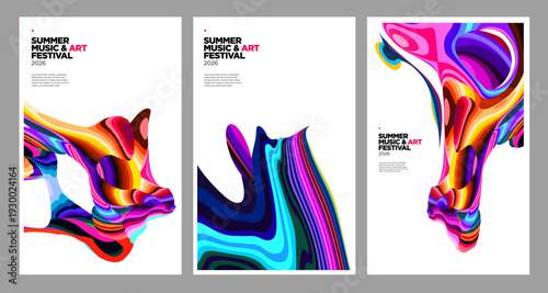 Vibrant Abstract Fluid Art Posters for Music and Art Festival