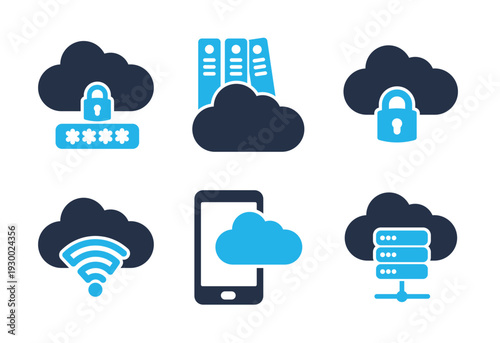 Cloud Data Access and Connectivity icon set. Solid glyph series icons