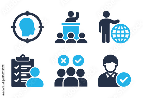 Performance Evaluation and Employee Selection icon set. Solid glyph series icons